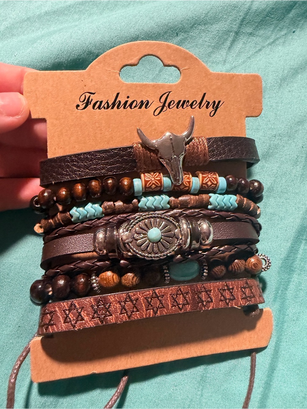 Fashion Jewelry Brown and Turquoise Layered Boho Bracelet Set